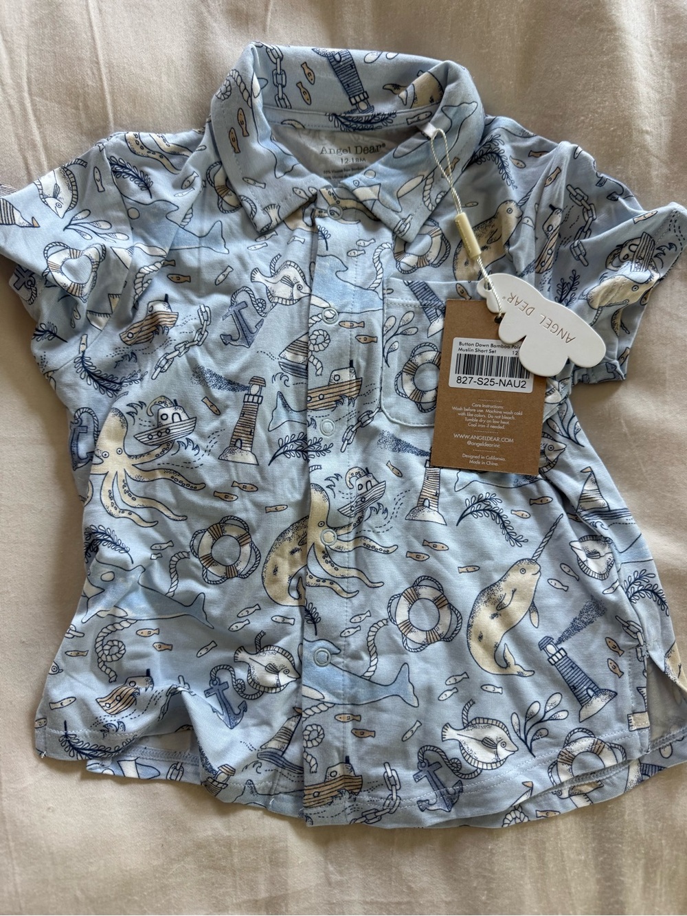 NWT Angel Dear Baby Blue Nautical Print Polo Shirt